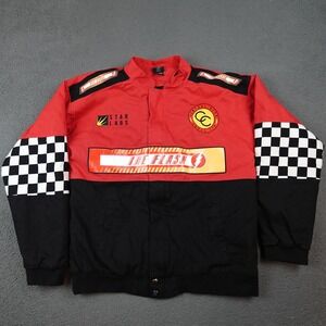 DC Comics The Flash Jacket Mens Large Red Black Bomber Checkered Star Labs